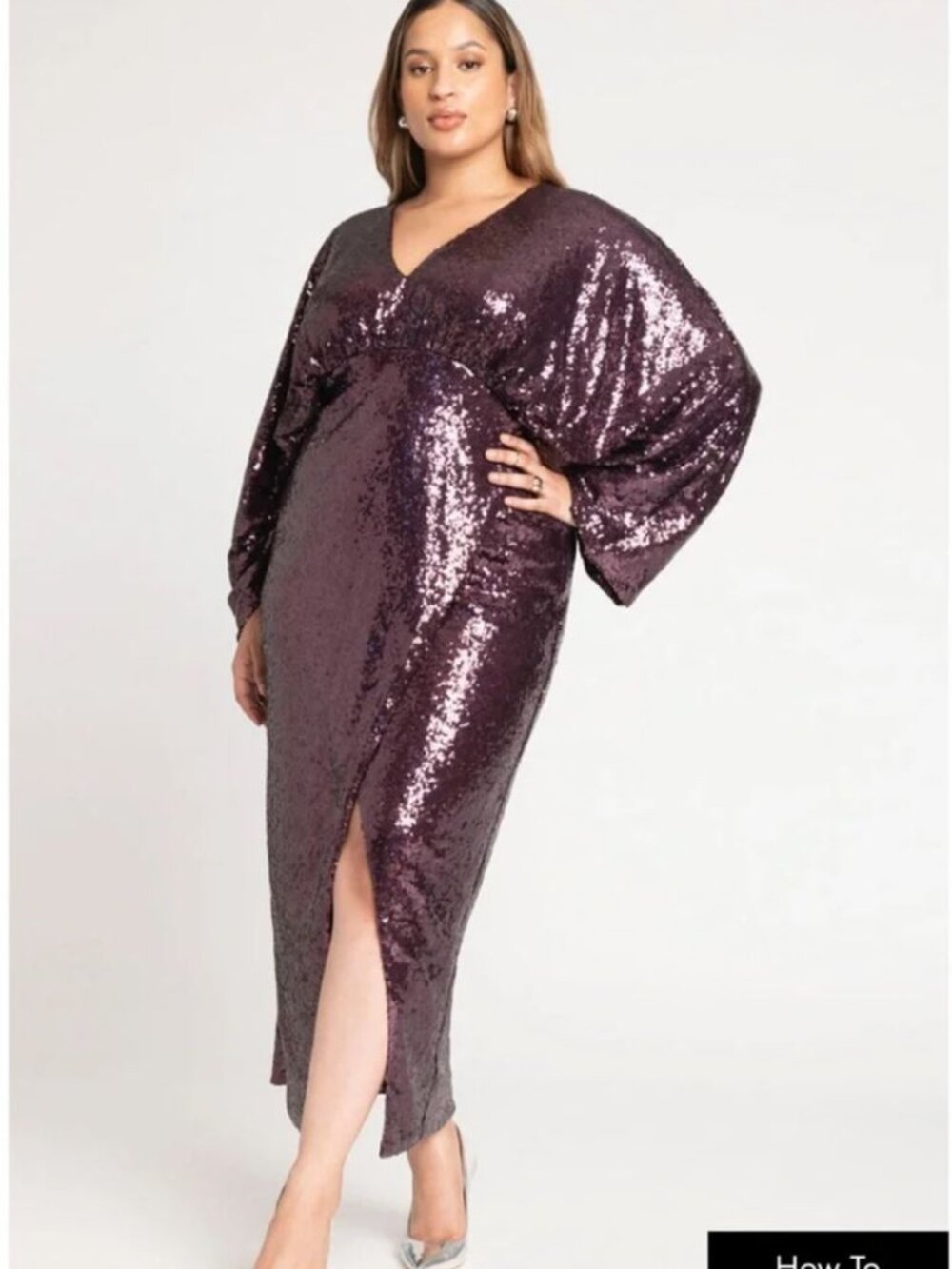NWT Eloqui Sequin Caftan Dollman Sleeve Dress in BLACK Size 18